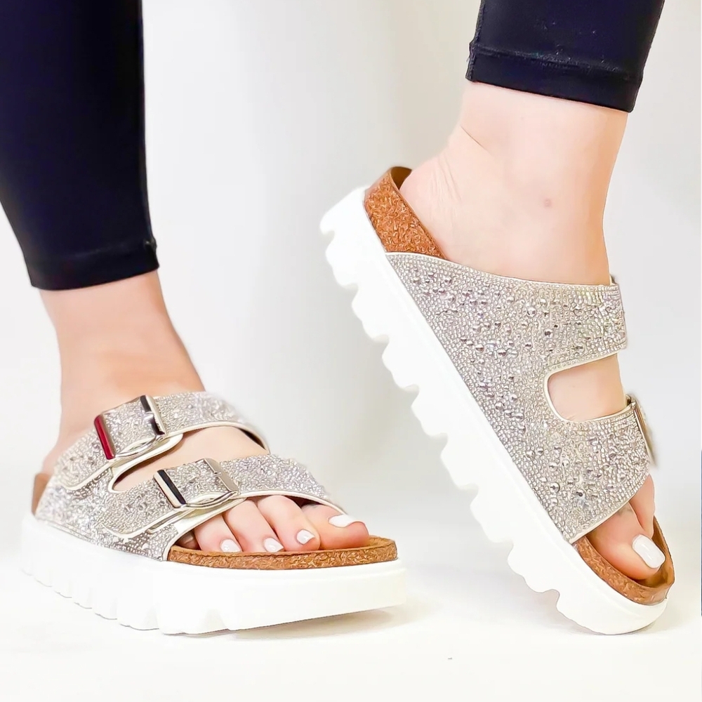 Hey Girl by Corkys Silver White Platform Sandals